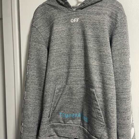 Men's Gray Zip-Up Hoodie with White Graphic Panels and Blue Accent Off White - Picture 6 of 7